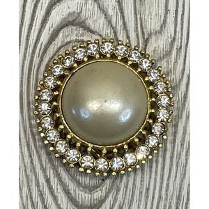Vintage Gold Tone Faux Pearl Scarf Slide Rhinestone Halo Scarf Clip Accessory